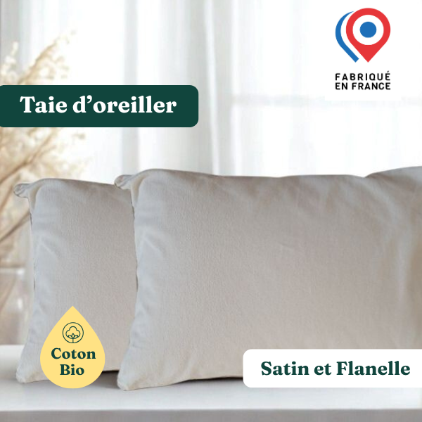 Taie oreiller écru satin/flanelle