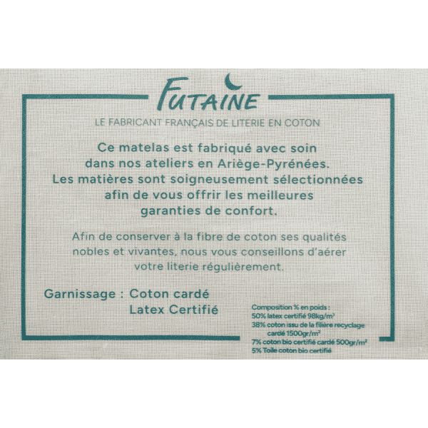 Matelas Coton bio/recyclé, Latex 100x200 | Made in France